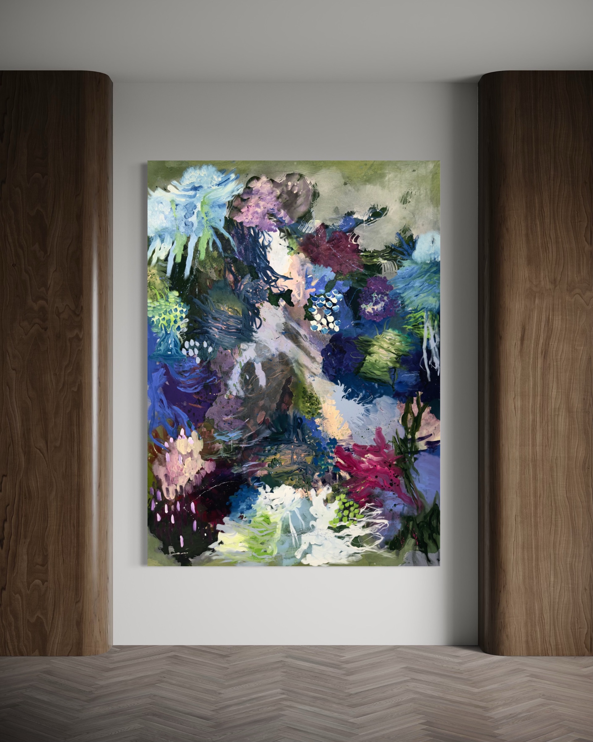 Installation view of a commissioned painting by Fontaine Scarelli